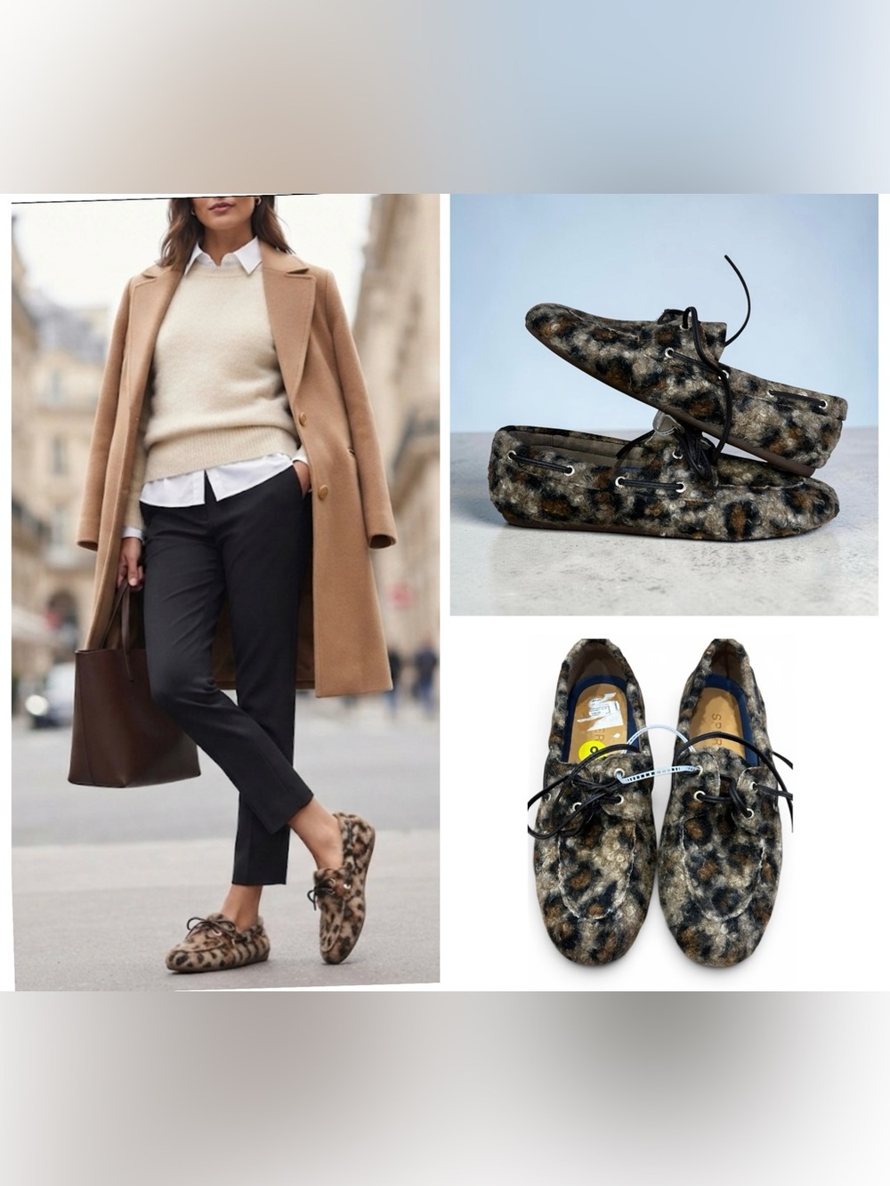 Sperry Slimboat Leopard Boat Shoe features a brown print faux fur Size 9